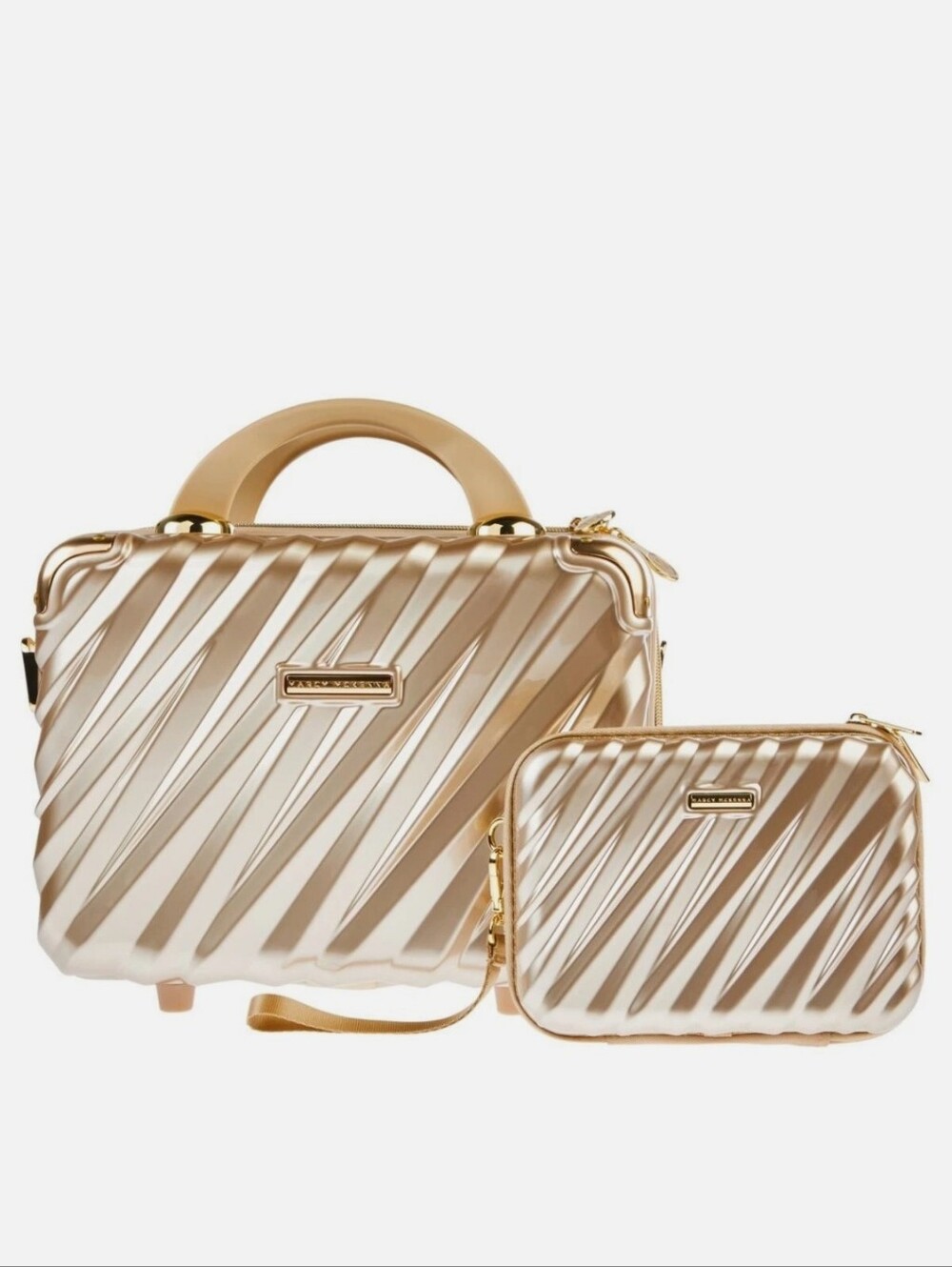 Metallic Gold Travel Cosmetic Case Set - Stylish Carry Case Duo